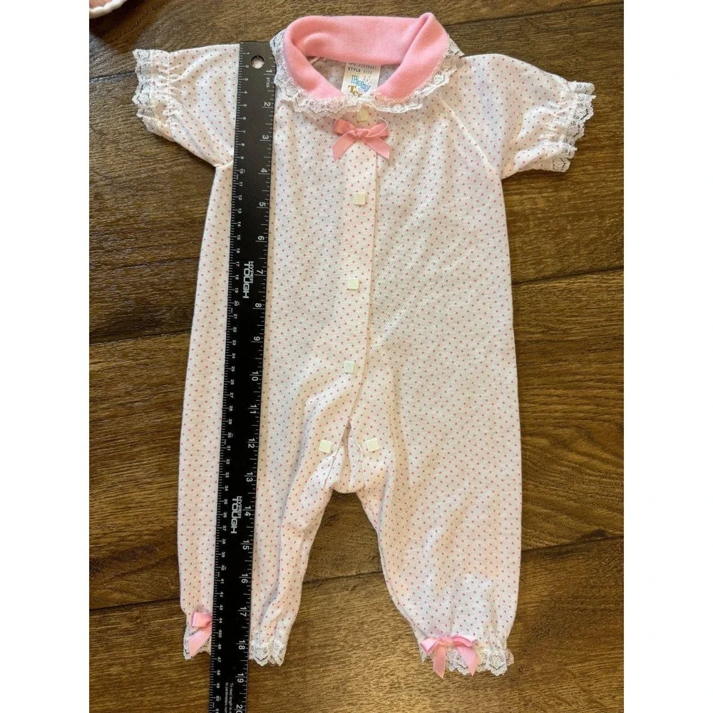 Vintage Baby Terry Brand Girl Outfit 3 3/6 Months Pink Dots Bow Lace Square Snap